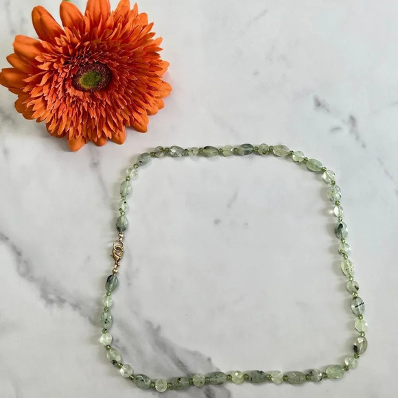 Genuine Prehnite Gemstone Bead Necklace - Picture 2 of 8